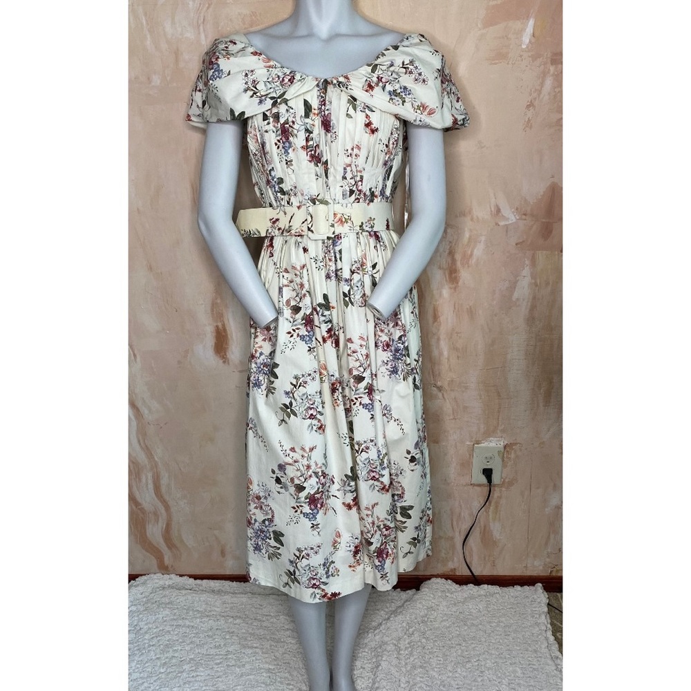 Floral Off-Shoulder Midi Dress in Cream